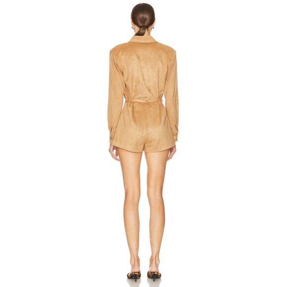 NWT Alexis Archers Romper Tan Vegan Suede Long Sleeve Size XS - Picture 4 of 10